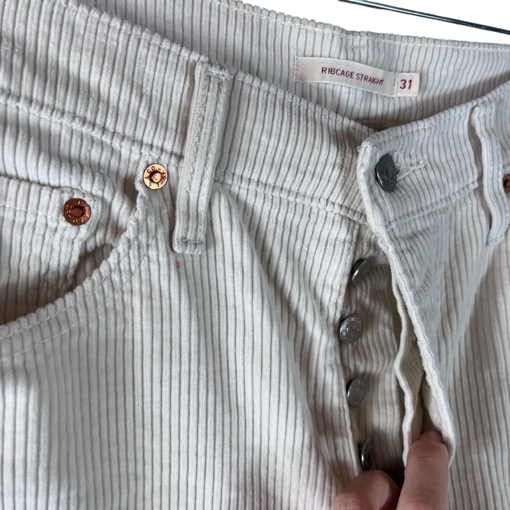 Levi's | Premium Ribcage Straight Ankle Corduroy Pants Cream Beige Boho Prep 31 - Picture 5 of 11